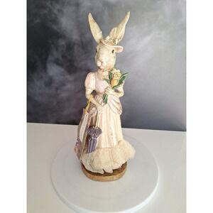 Jolie Fleur Victorian Easter Bunny Rabbit Figurine Lady Flowers Umbrella  Dress